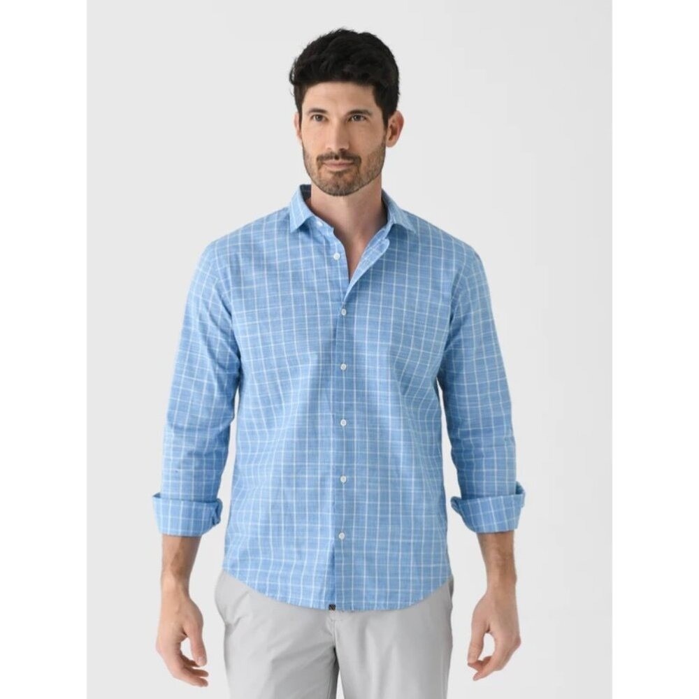 Billy Reid Sz M Slim Hutcheson Light Blue Plaid Button Up Sport Shirt